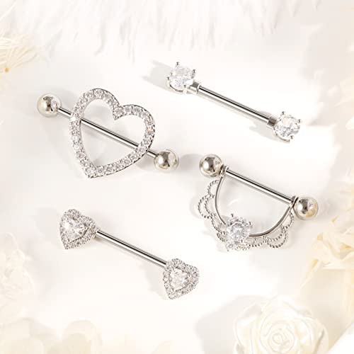 Shakalaka Surgical Steel Nipple Rings Body Piercing Jewelry For Women With Cute Heart 14G Silver #TOP5