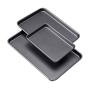 3 Pcs Oven Premium Baking Tray Rectangular Plate Carbon Steel Bakeware Easy to Clean and Use for Baking Bread Cake Pans Shapes