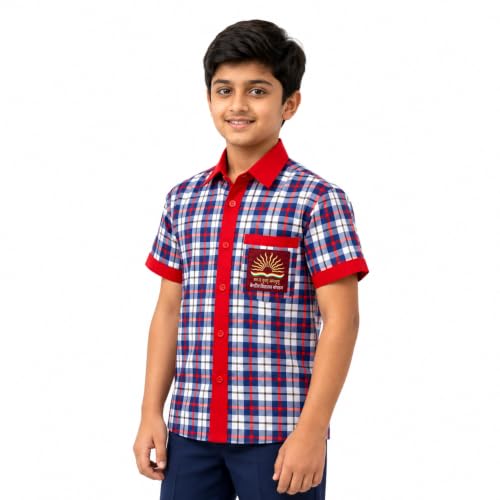 Image of Kendriya Vidyalaya Uniforms - Half Sleeves Mandarin Collar Shirts for Boys and Girls (Class I to VIII)
