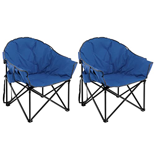 Tangkula Oversized Camping Chair, Outdoor Padded Folding Chair With Cup Holder, Moon Round Saucer Club Chair, Outside Foldable Camp Chair With Carry Bag For Picnic, Fishing, Hiking, Beach (2, Blue) #TOP5