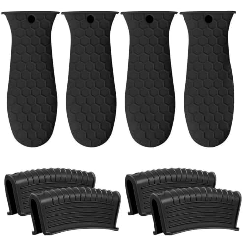 Yosoo Health Gear Lot de 8 Couvercles de Poignée de Casserole en Silicone, Résistants à la Chaleur, Antidérapants, Réutilisables, en Fonte de Silicone, avec Supports de Poignée de Poêle Chaude (BLACK)