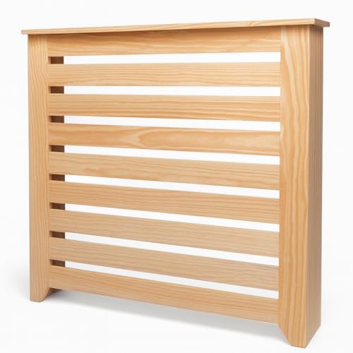 Cache-radiateur en pin massif naturel. Peut être peint. Dimensions: 96,5 x 20 x 92 cm. Fabrication sur mesure possible. Contactez info@greca.info.