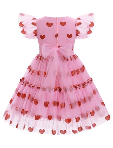 Valentines Day Dress for Girls Heart Print Birthday Party Tulle Princess Dress Ruffle Sleeve Pageant Tutu Dresses3