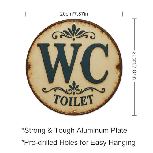 Plaque ronde rétro en métal pour toilettes, toilettes, salle de bain, décoration murale vintage pour maison, bar, café, affiche en métal 20,3 x 20,3 cm – vue 2