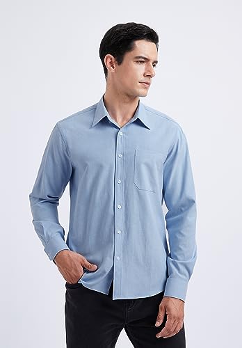 HISDERN Azul Camisa de Hombre Manga Larga Oxford Casual Informal Camisas de algodón con Bolsillo Regular Fit L - imagen 2