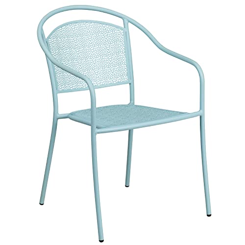 Flash Furniture Oia Commercial Grade 35.5" Square Sky Blue Indoor-Outdoor Steel Patio Table Set With 4 Round Back Chairs #TOP3