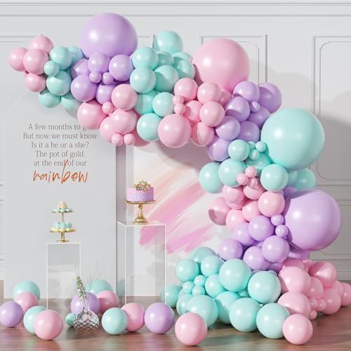 Mermaid Balloon Garland Arch Kit,154pcs Little Mermaid Party Decorations Include Pastel Pink Purple and Teal Blue Latex Balloons for Baby Shower Birthday Ocean Themed Under the Sea Party Decorations by Flohuaer - Used condition - US$9.10