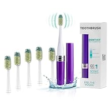 Voom Sonic Go 1 Series Travel Electric Toothbrush + 4PK Brush Heads, Travel Toothbrushes - Battery Operated Toothbrush for Adults & Kids, Portable with 2 Minute Timer Purple
