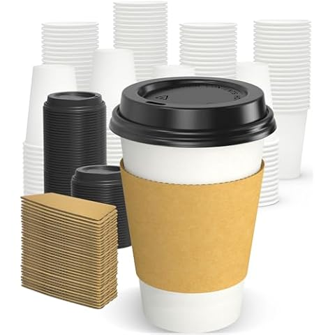 Dealusy 100 Pack 12 oz Disposable Coffee Cups with Lids and Sleeves, Sturdy Thick Paper & Leak-free Insulated to Go Coffee Cups with Lids, Paper Hot Coffee Cups with Sip Lids for Hot & Cold Beverage Cover