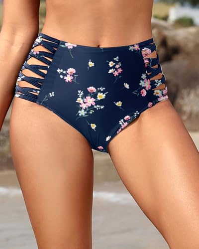 Image of Holipick Women High Waisted Bikini Bottoms Tummy Control Swimsuit Bottoms Strappy Swim Bottom