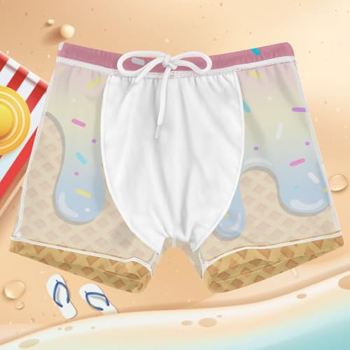 Boys Swim Trunks Quick Dry Kids Bathing Suit Pink Beige Ice Cream Toddler Swim Shorts Swimwear Size 3-10T4