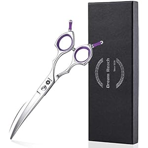 Dream Reach Fellschere 6,5 Inch Gebogene Hundeschere Katzenschere Hunde Haarschere Hundescheren zur Fellpflege für alle Hunde Katze Schneiden und Grooming Japanischer Edelstahl 440C Handarbeit violett