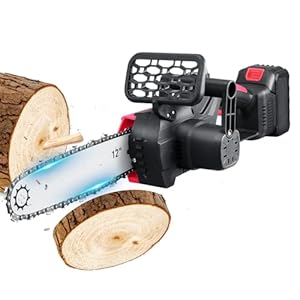 12-Inch Brushless Cordless Chainsaw, 2000W Electric Saw with 21V Battery & Auto Chain Lubrication, Lightweight Pruning Saw for Tree Trimming, Wood Cutting, 2 Chains Included, Red