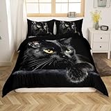 Erosebridal Cat Bedding for Girls Boys Cute Black Cat Pattern Bedspread 2 Piece Black Animal Print Decorative Duvet Cover Set Twin Size Farmhouse Cats Decor Comforter Cover with 1 Pillowcase