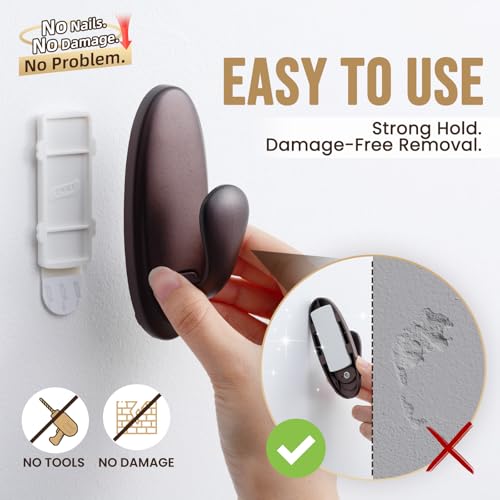 Image of TAILI Metal Adhesive Hooks for Wall No Damage, 2 Pack Heavy Duty Brown
