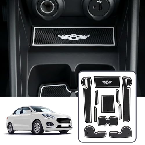 Image of Car Drome | Door Cup Mat Set for Maruti Suzuki Swift Dzire 2018 Onwards | Premium Non-Slip Rubber Inserts | Custom Fit 11 Pieces | White Trim Interior Car Accessories | Dustproof & Waterproof