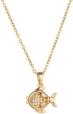 18K Gold Plated Crystal and Cubic Zirconia Fish Pendant Necklace Elegant Marine-Inspired Jewelry
