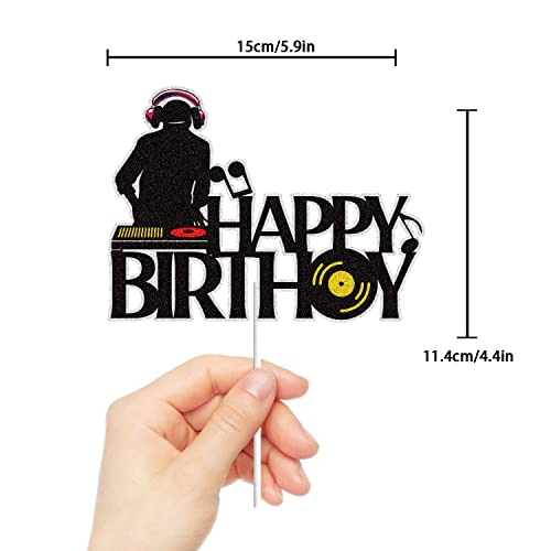 Dj Happy Birthday Cake Topper Black Glitter Disco Hip Hop Cake Decoration Rock Dj Theme Birthday Party Supplies Music Dj Lover #TOP1