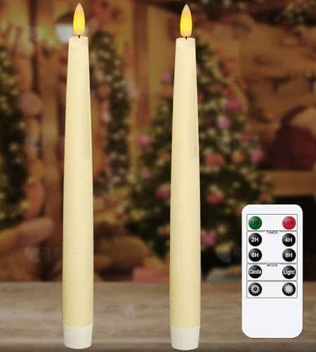 Image of Upgraded Real Wax LED Flameless Taper Candles with Remote, KSWING Ivory Candlesticks Battery Operated 3D Flickering - 2 PCS 9.6 inch Long Realistic Fake Candle Sticks for Home /Wedding /Fireplace Xmas Decor