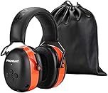 PROHEAR 037 Wireless Bluetooth Ear Defenders, Rechargeable Hands-Free Calling Headset, Safety Earmuffs for Lawn Mowing, Hearing Protector for Woodworking, Ideal for Carpenter, Gardener (Orange)