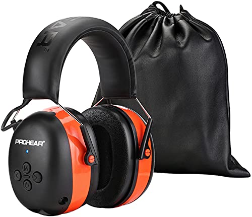 PROHEAR 037 Wireless Bluetooth Ear Defenders Rechargeable Hands-Free Calling Headset Safety Earmuffs for Lawn Mowing Hearing Protector for Woodworking Ideal for Carpenter Gardener (Orange)