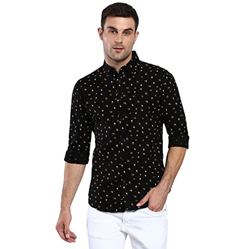 Image of Dennis Lingo Men's Polka Dot Slim Fit Cotton Casual Shirt with Spread Collar & Full Sleeves