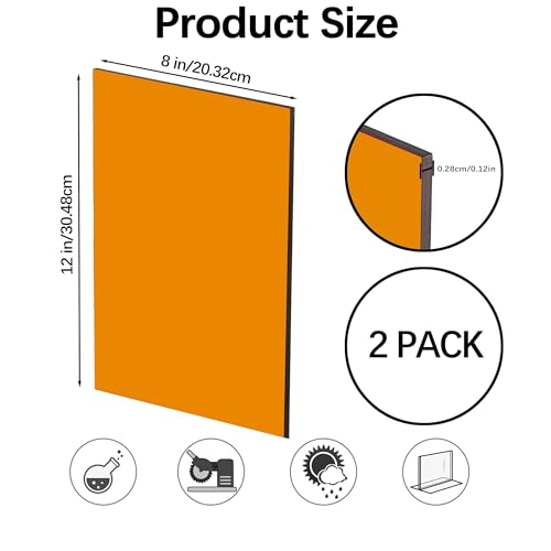 Image of Translucent Orange Acrylic Sheets 8*12 inch 1 /8 inch Thick (2.8~3mm) Red Transparent Cast Acrylic Plexiglass Board for Sign, DIY Project, Laser Cutting, Wedding, Craft, Picture Frame, Engraving(2 Pieces)