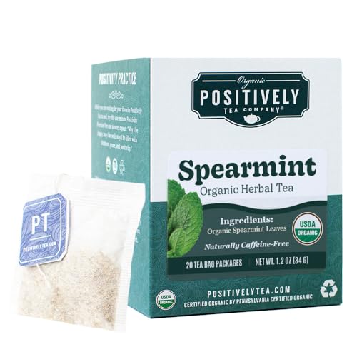 Image of Organic Positively Tea Company, Spearmint Leaf Herbal Tea Bags, 20 Count