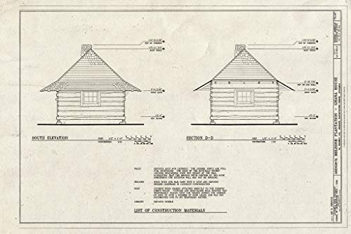 Historic Pictoric : Blueprint South Elevation & Section - Melrose Plantation, Ghana House, State Highway 119, Melrose, Natchitoches Parish, LA 12in x 08in