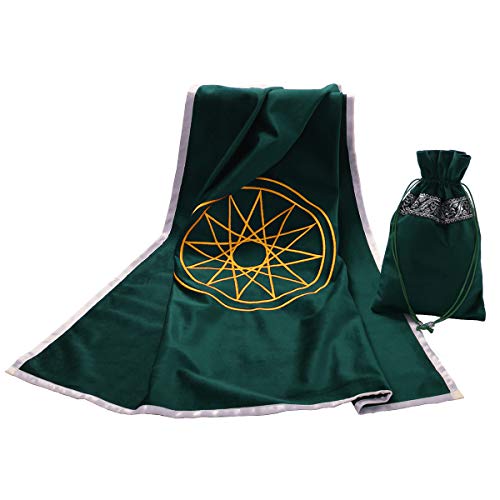BLESSUME Altar Tarot Card Table Cloth with Tarot Bag Divination Wicca Velvet (Green 3)