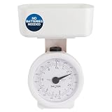 Báscula mecánica de cocina Salter 112 WHWHDR, máx. 3 kg, analógica, indicador fácil de leer, aceptable para lavavajillas, almacenamiento compacto, recipiente extraíble de 1 l, sin pilas, blanca