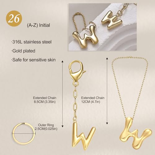COTATI Gold Plated Bubble Letter Keychain for Women Initial Monogram Pendant Charm Keychains for Bag Handbags Purse