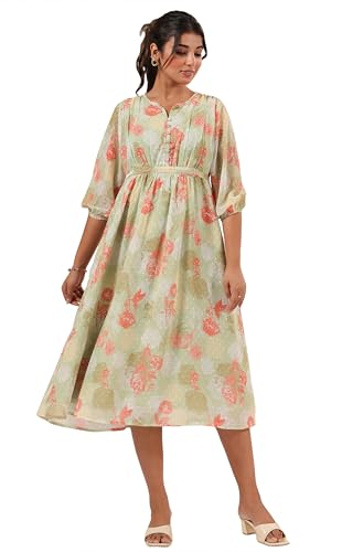 Image of Janasya Women's Georgette Floral Printed Flared Dress