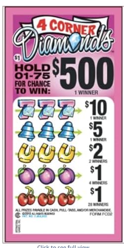 4 Corners Diamonds Pull Tabs 770 Tickets Seal Card Game Fundraising Raffle for Bars Clubs Schools Churches & Nonprofits Pull Tab Seal Holders with Instant Wins