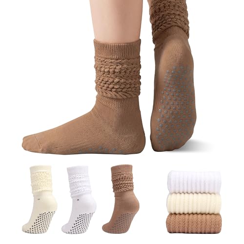 RTZAT 3 Pairs Pilates Socks for Women with Grip Non-Slip