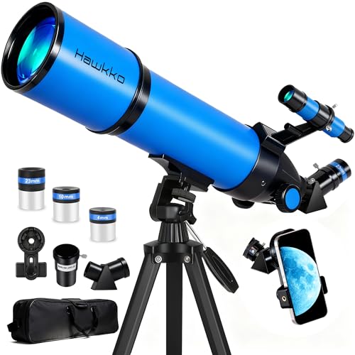 Hawkko Telescope for Adults & Kids, 80mm Aperture 600mm High Powered Telescope for Astronomy Beginners - Refractor Telescopes with AZ Tripod, Phone Adapter and Portable Bag for Moon Observation
