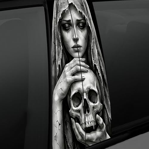 Image of Halloween Cars Body Horror Sticker, Classic Horror Movie Characters Peeking Decal Michae Waterproof Scary Vinyl Stickers for Bumper Car Decals 11in*18.89in (Sad Beauty)
