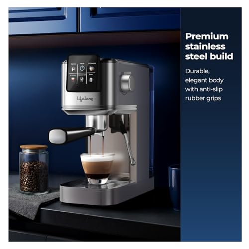 Image of Lifelong Eden 1350W Digital Coffee Machine Italian Ulka Pump 20 Bar Barista-Quality Extraction |Double Shot & Cool Espresso, Americano Mode|Touchscreen, Compatible with Ground Coffee|Hot & Cold Brew