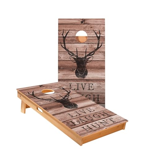 Skip's Garage Live Laugh Hunt Cornhole Boards - Includes (2) Boards (Resin Bags) + (1) Carry Case, (2) Hole Lights & (2) Edge Lights