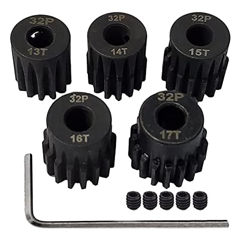 AMOGOT Metal Steel 32P Pinion Gear Sets 13T 14T 15T 16T 17T with Hex Key for 5mm Shaft RC Brushless Brush Motor RC Car Upgrade Part Cover