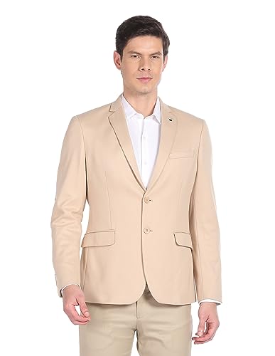 Image of Arrow Men's Red Textured Notch Collar Long Sleeve Formal Polyester Slim Fit Blazer