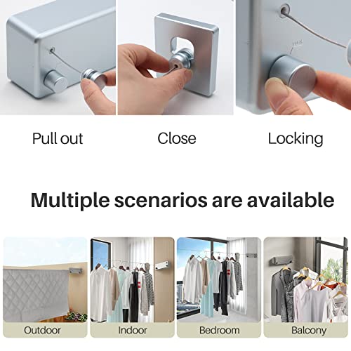 MUALROUS Double Rope Retractable Clothesline Extendible Washing Line Adjustable Waterproof Laundry Line Wall Mounted Clothes Line for Indoor Use up to 4.2 m Long Washing Line - Image 2