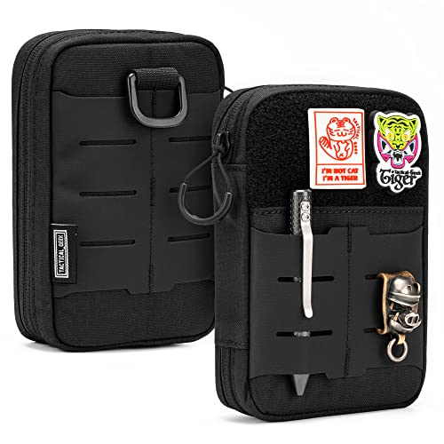 Tactical Molle Utility Pouch - EDC Phone Holder With USA Patch & Carabiner (Night Camo)