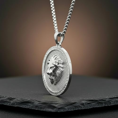 Image of THE MEN THING LION REIGN - 37mm Titanium Steel Pendant with 24inch Round Box 5mm Chain for Men & Boys