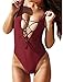 Women Monikini Swimsuit One Piece Sexy Cute Bathing Suits Lace-up U Back (S, Burgundy)
