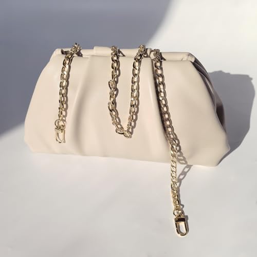 Image of BRYCTSISEN Pleated Evening Vegan Leather Clutch Handbag Purse Metallic PU Cloud Shoulder Bag for Women Evening Purse Handbag