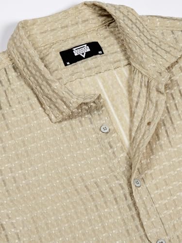 Image of Thomas Scott Men's | Solid | Textured Fabric | Full Sleeve | Slim Fit | Polyester-Blend | Spread Collar | Casual Shirt