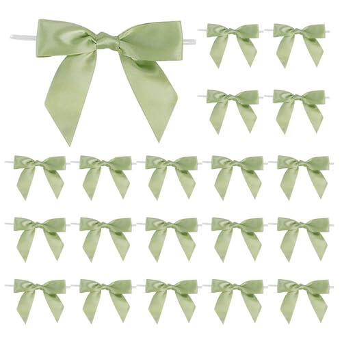 20 Pcs Sage Green Bows Bows for Gift Wrapping Tiny Twist Tie Satin Ribbon Bow Bow Decorations For DIY Craft Birthday Wedding Gift Wrapping Treat Bags Hampers