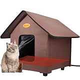 Heated Cat Houses for Outdoor Cats - Elevated Weatherproof Insulated Heated Outdoor Cat House for Winter - Feral Cat Shelter for Outside Cats - Outdoor Heated Cat House (Brown)