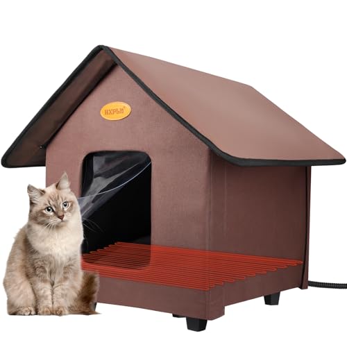 Heated Cat Houses for Outdoor Cats - Elevated Weatherproof Insulated Heated Outdoor Cat House for Winter - Feral Cat Shelter for Outside Cats - Outdoor Heated Cat House (Brown)
